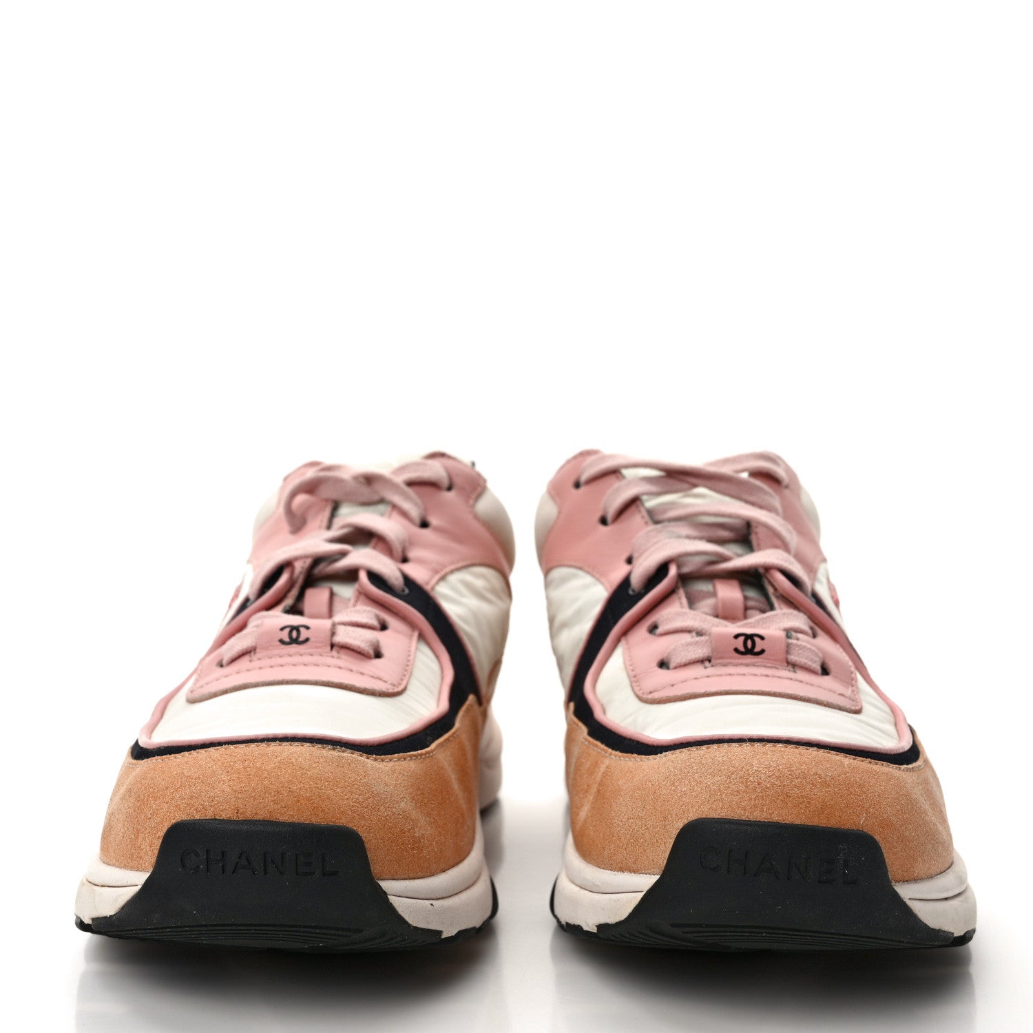 Chanel Nylon Lambskin Suede Calfskin CC Sneakers 40 Pink White Black 2 of 9
