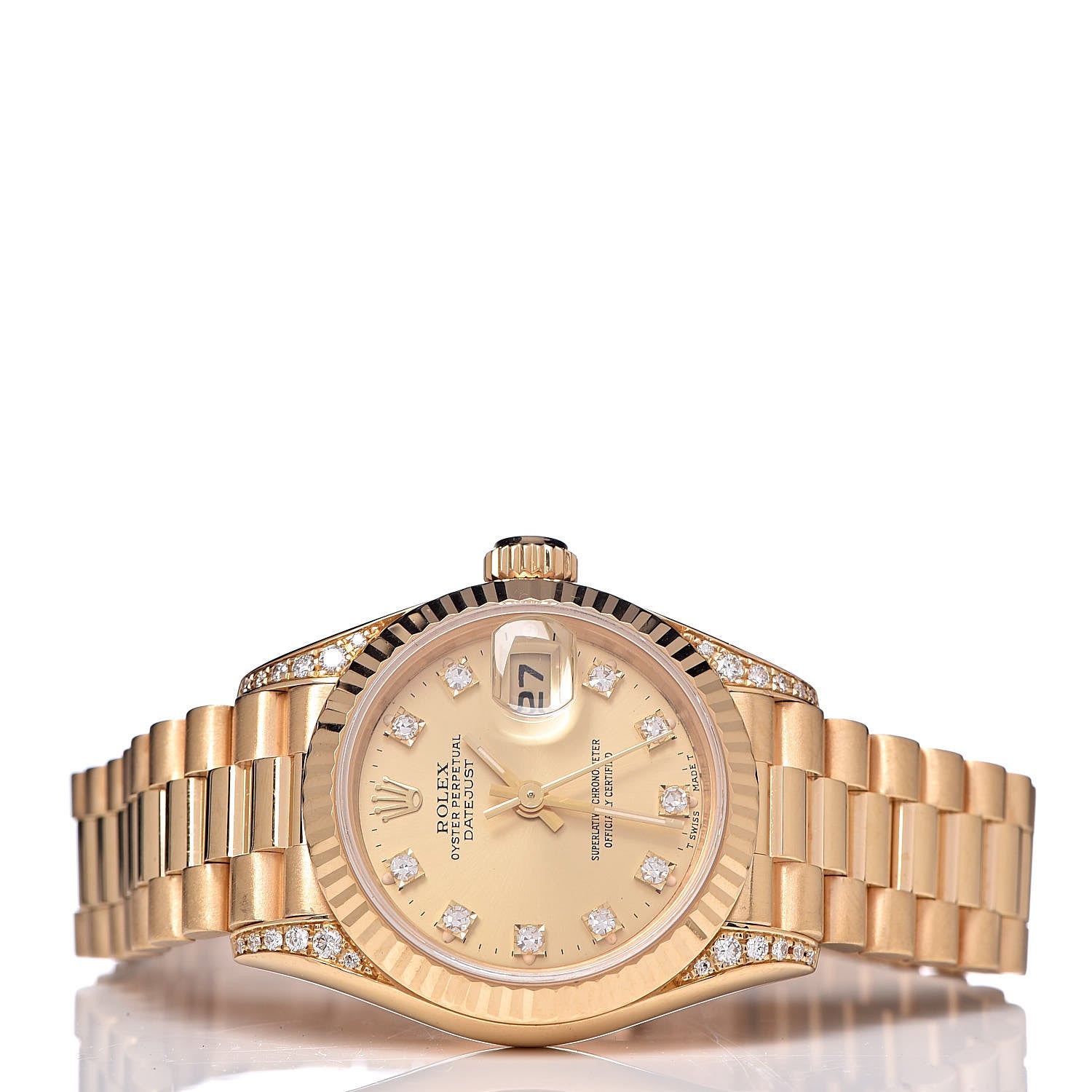 Rolex 18K Yellow Gold Diamond 26mm Datejust President Watch Champagne 69238 3 of 7