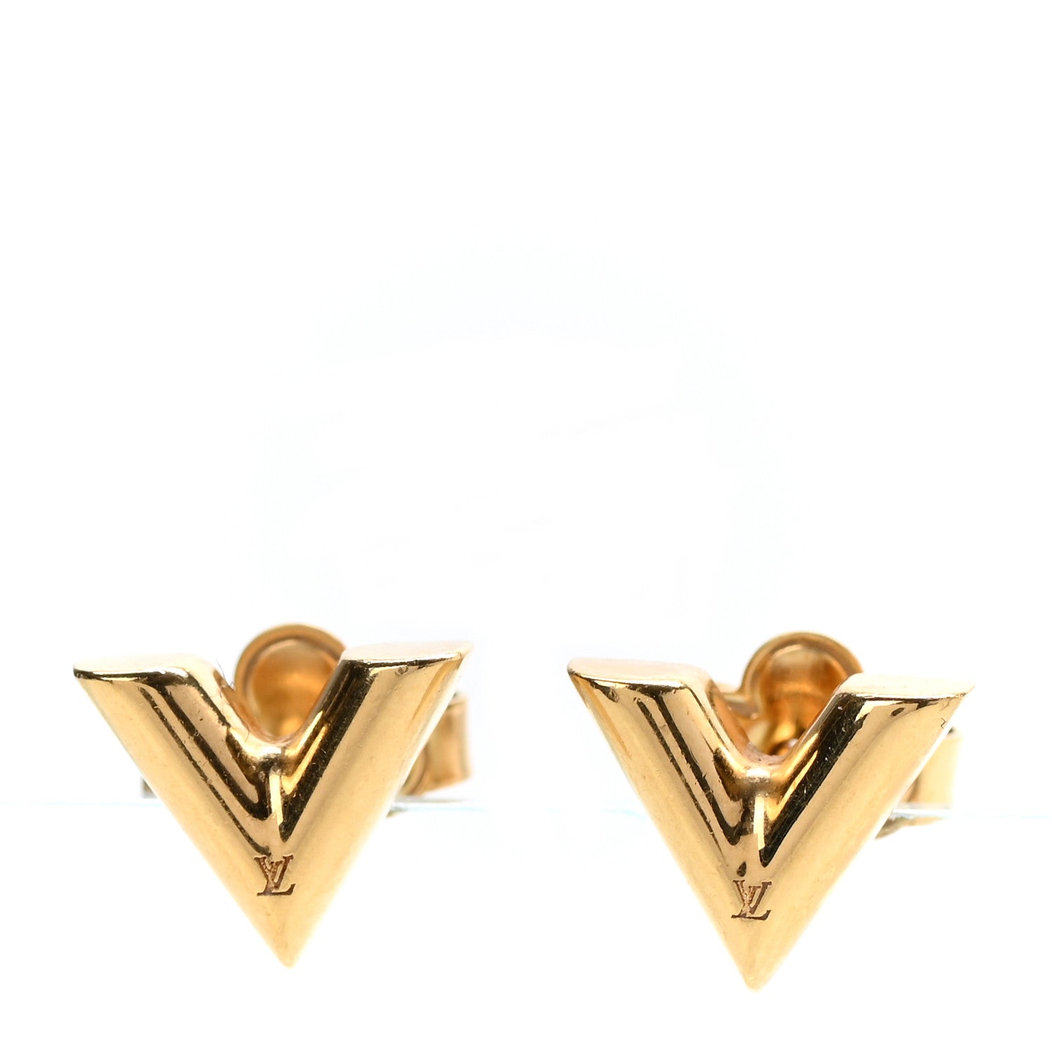 Louis Vuitton Brass Essential V Stud Earrings Gold 1 of 4