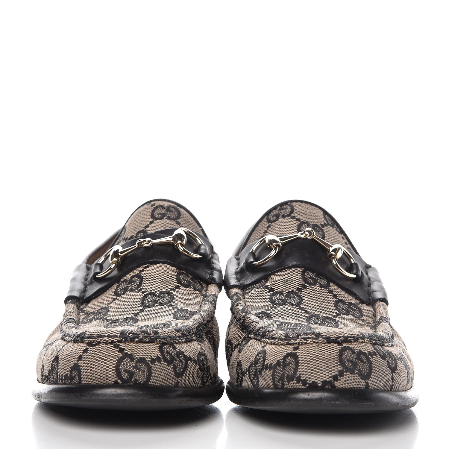 Gucci Monogram Calfskin Womens Horsebit Loafers 7 Black 2 of 11
