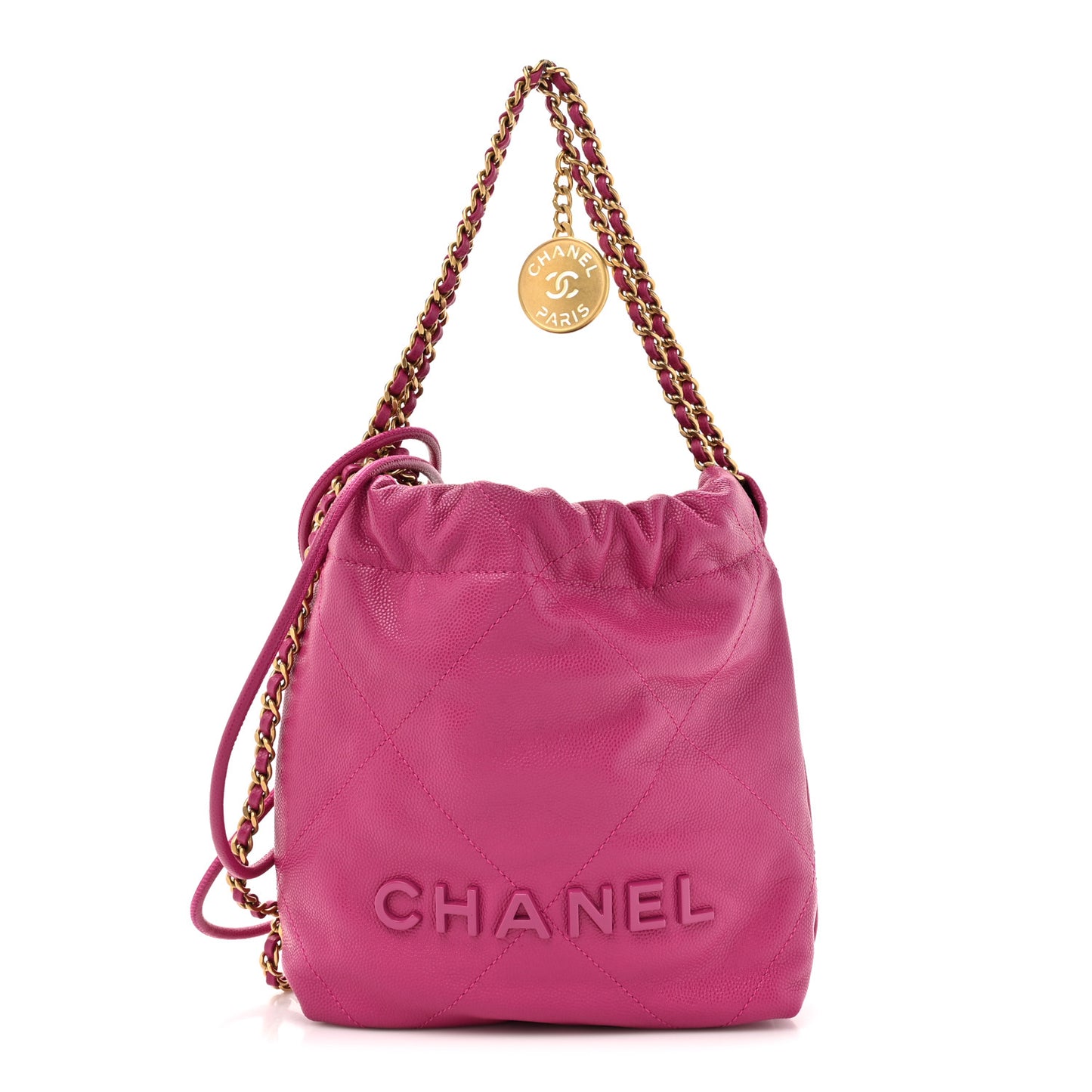 Shiny Caviar Quilted Monochrome Mini Chanel 22 Fuchsia