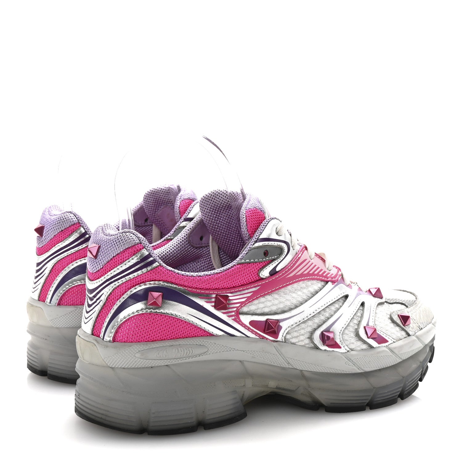 Valentino Garavani Mesh Calfskin Rockstud Womens Platform Sneakers 36.5 Fuxia Multicolor 5 of 10