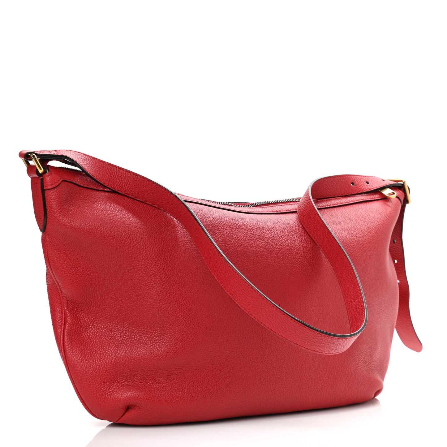 Grained Calfskin Logo Half Moon Hobo Red