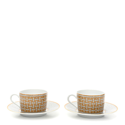 Hermes Porcelain 24 Gold Mosaique Teapot Cup Set Gold 7 of 13