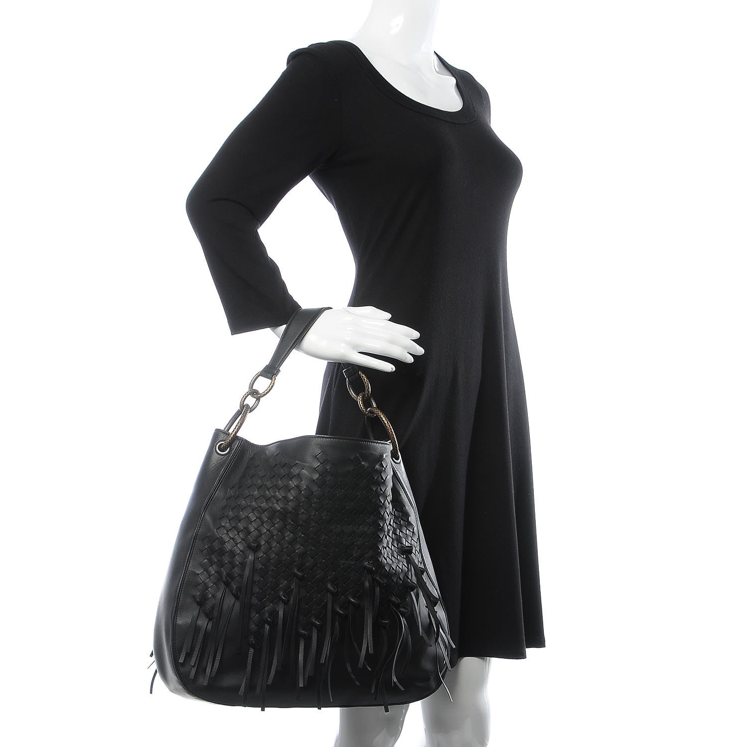 Bottega Veneta Nappa Intrecciato Large Loop Fringe Hobo Black 3 of 20