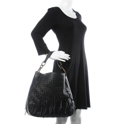 Bottega Veneta Nappa Intrecciato Large Loop Fringe Hobo Black 3 of 20