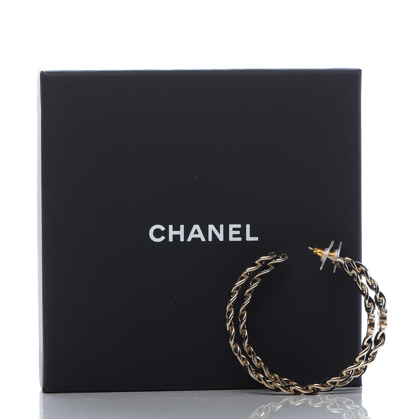 Lambskin CC Chain Hoop Earrings Gold Black
