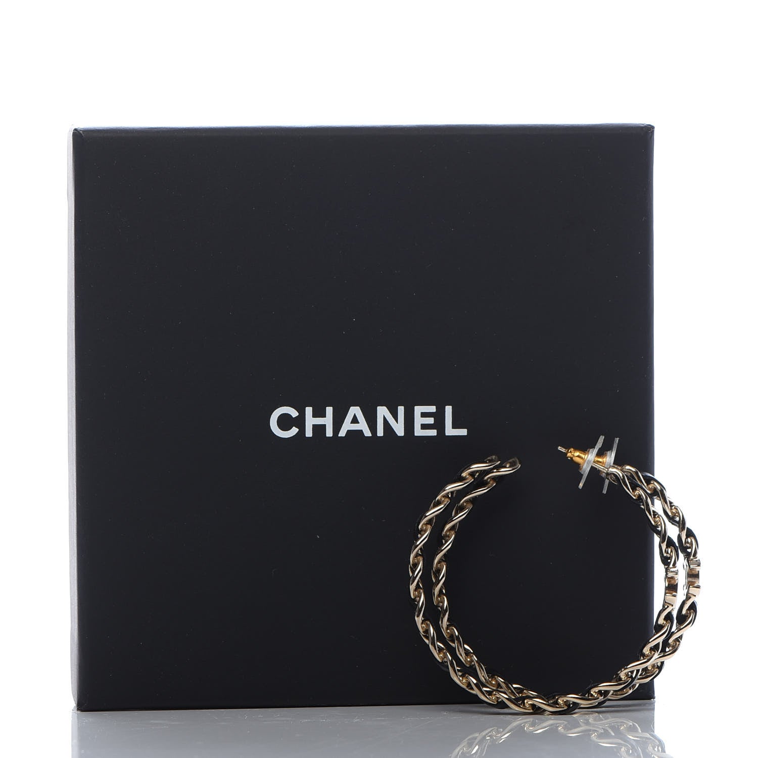 Chanel Lambskin CC Chain Hoop Earrings Gold Black 5 of 5