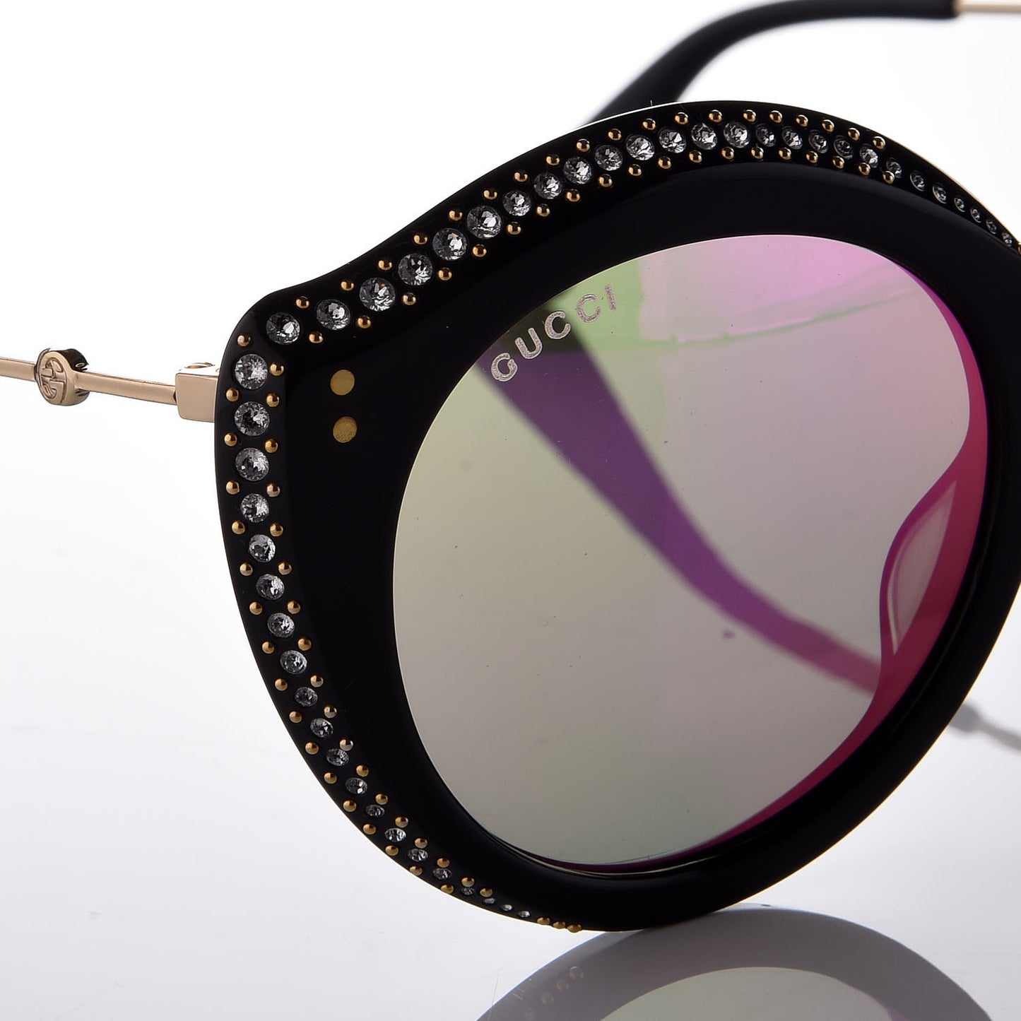 Crystal Cat Eye GG0214S Sunglasses Black Gold Pink