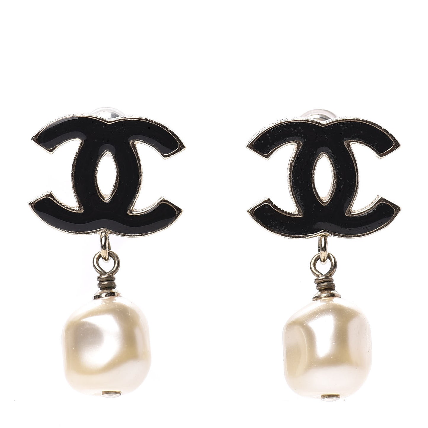 Enamel CC Pearl Dangle Earrings Black