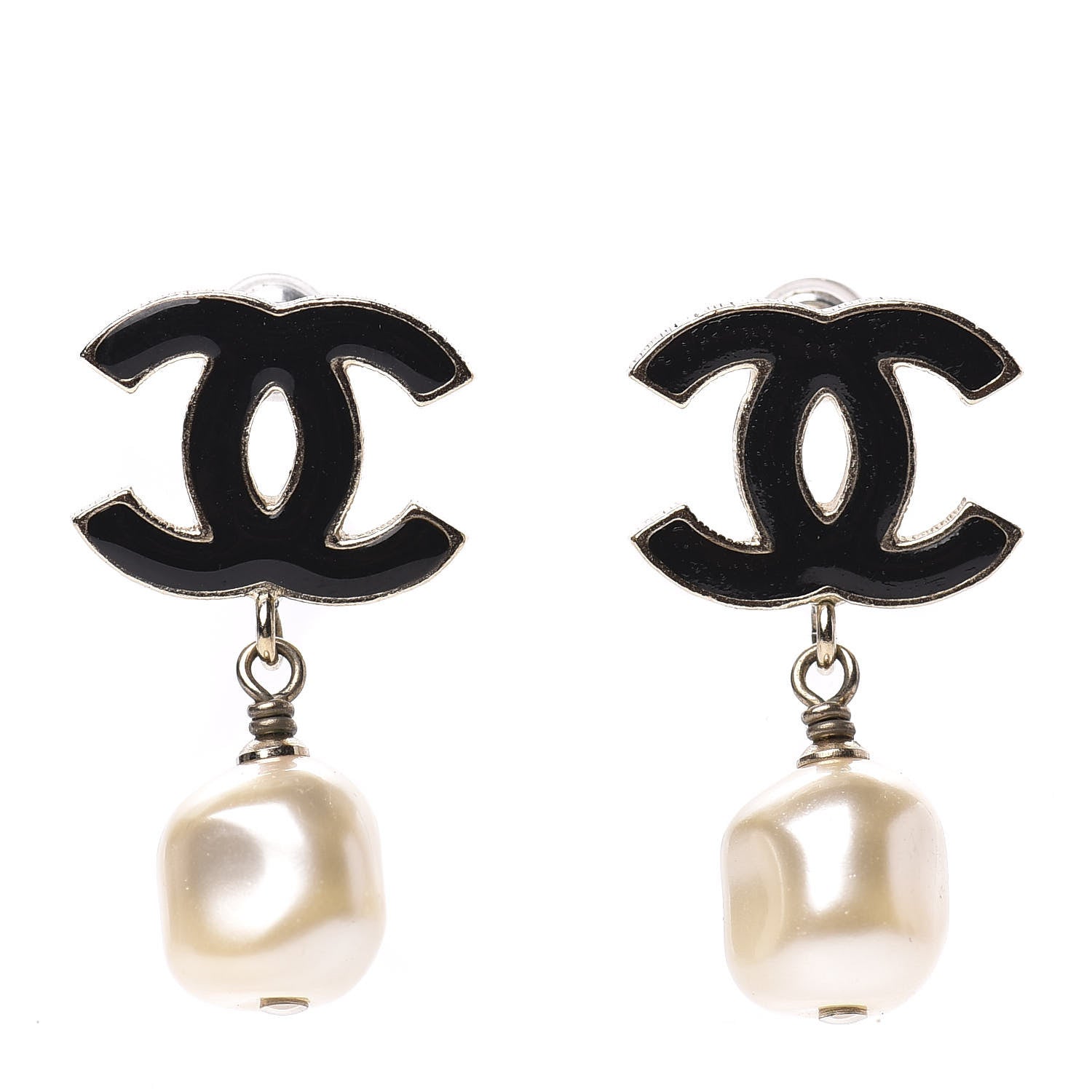 Chanel Enamel CC Pearl Dangle Earrings Black 1 of 5