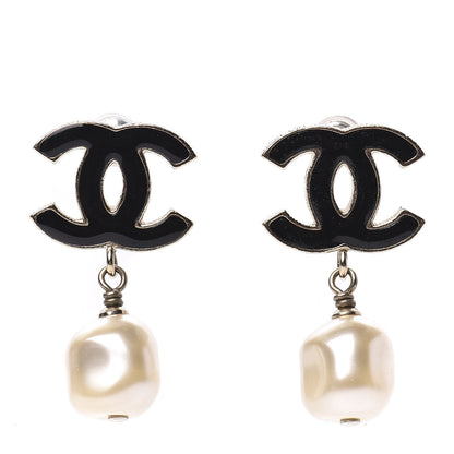 Chanel Enamel CC Pearl Dangle Earrings Black 1 of 5