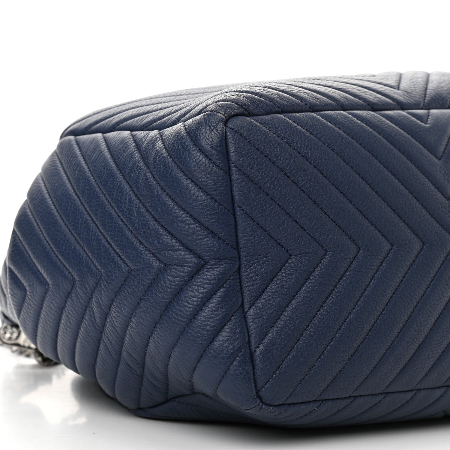 Chanel Deerskin Chevron Medium CC Chain Bucket Drawstring Bag Navy Blue 8 of 11