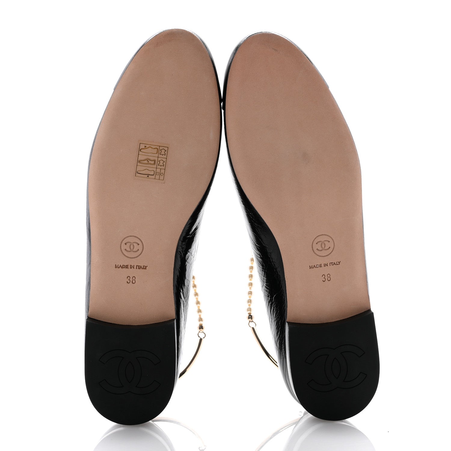 Chanel Lambskin Patent Calfskin Cap Toe Ankle Chain Ballerina Flats 38 Black 5 of 10