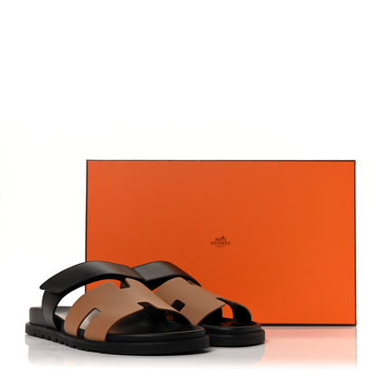 Hermes Calfskin Mens Chypre Sandals 42 Naturel Safari Black 10 of 10