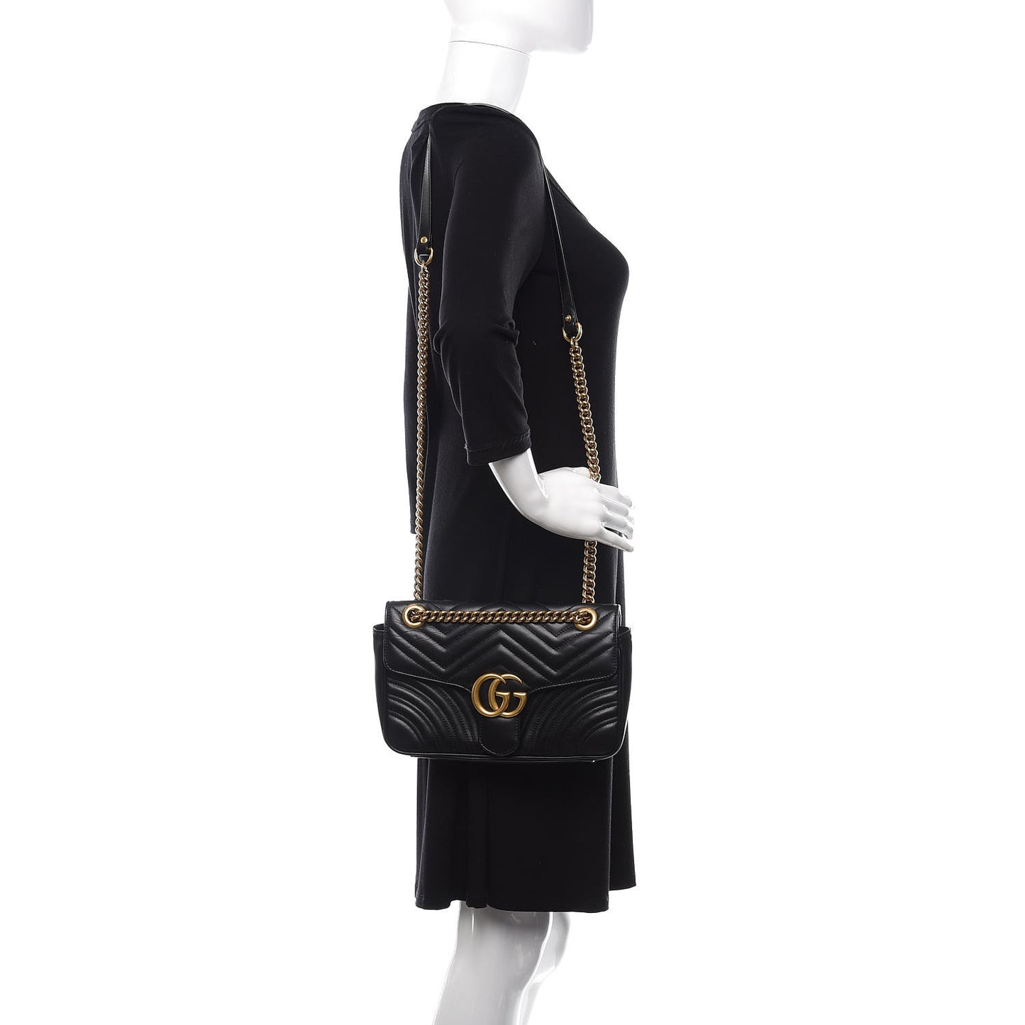 Calfskin Matelasse Small GG Marmont Shoulder Bag Black