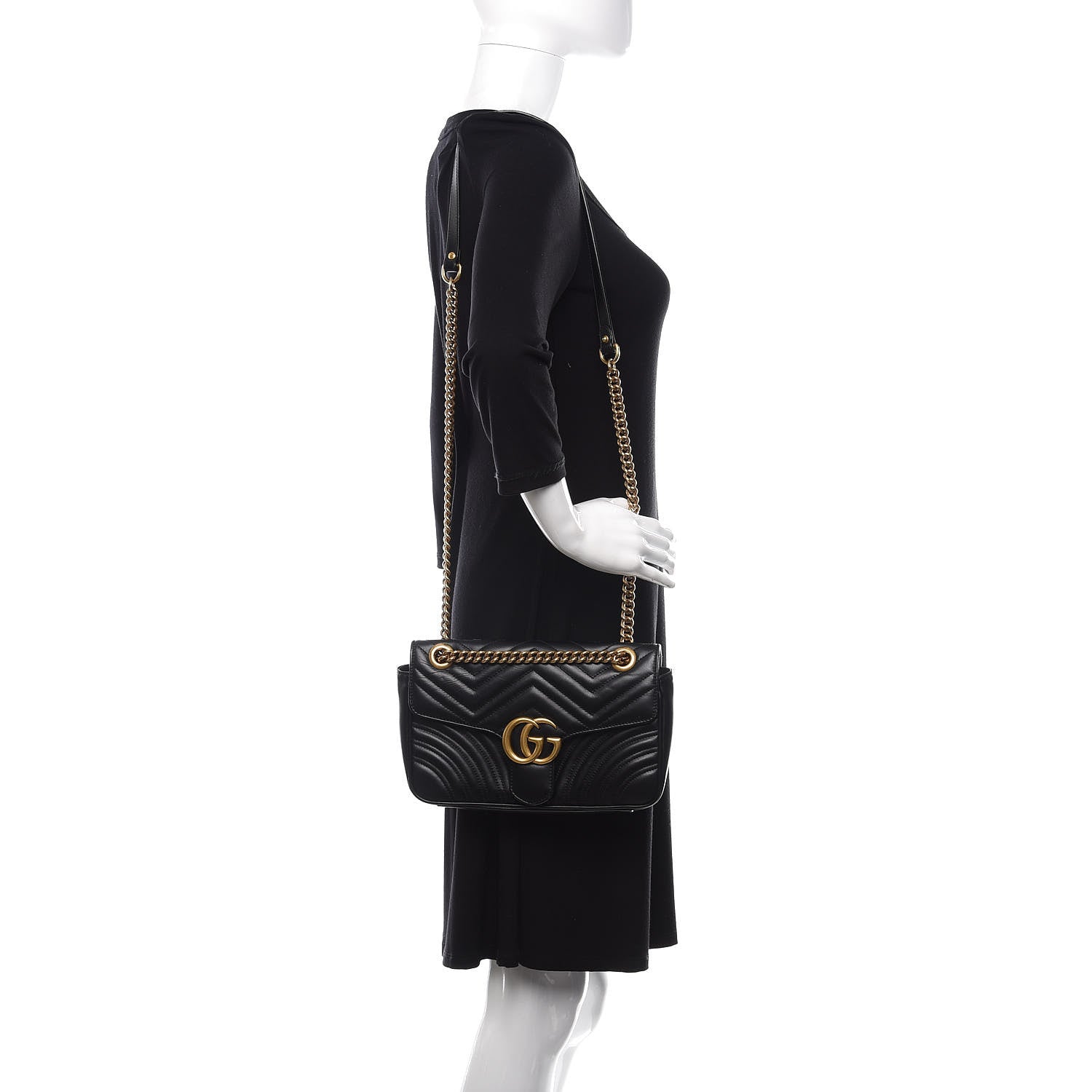 Gucci Calfskin Matelasse Small GG Marmont Shoulder Bag Black 2 of 11