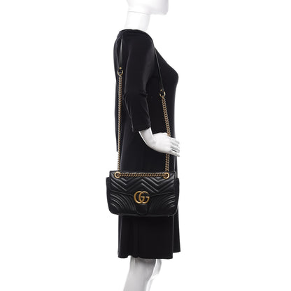 Gucci Calfskin Matelasse Small GG Marmont Shoulder Bag Black 2 of 11