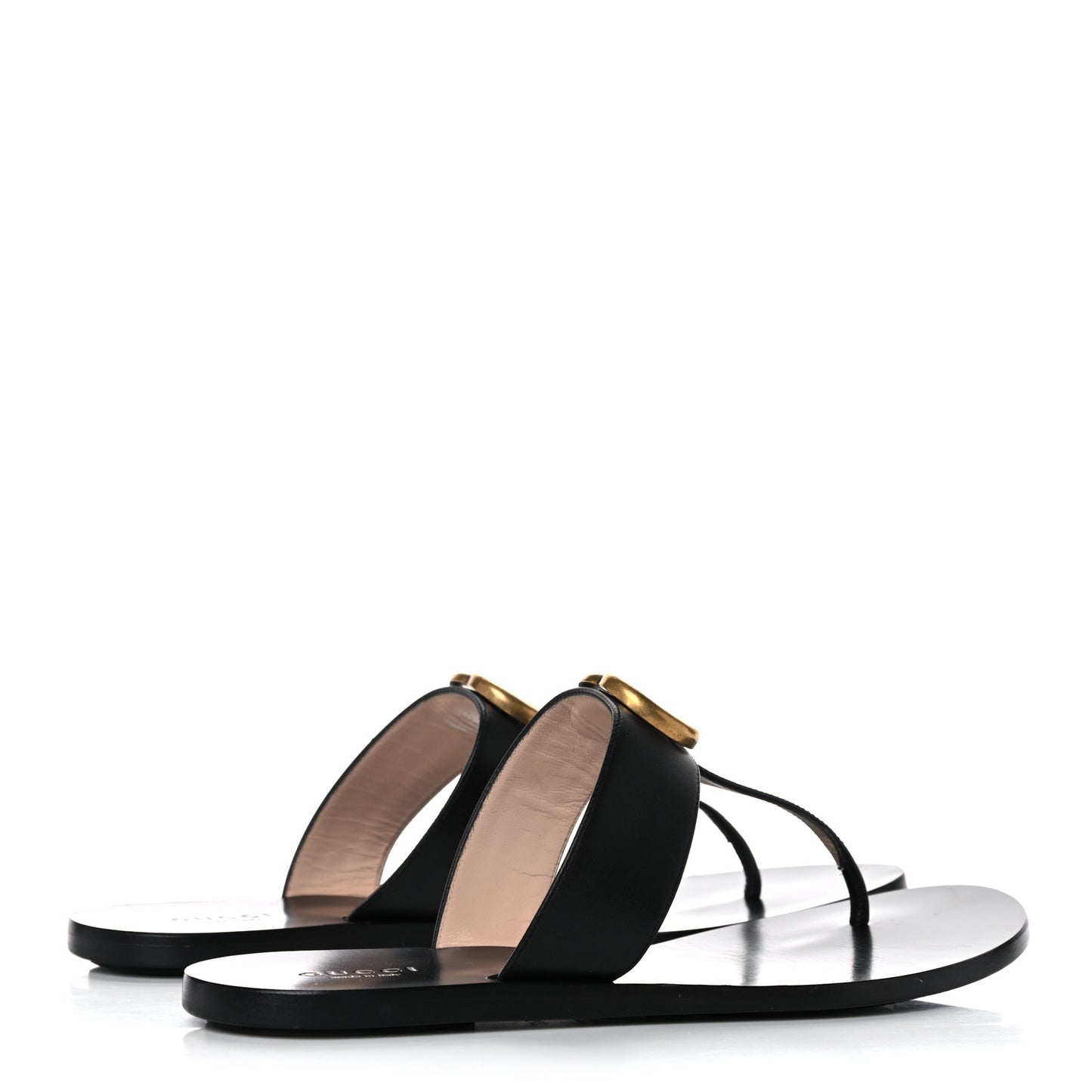 Calfskin GG Marmont Thong Sandals 37.5 Black