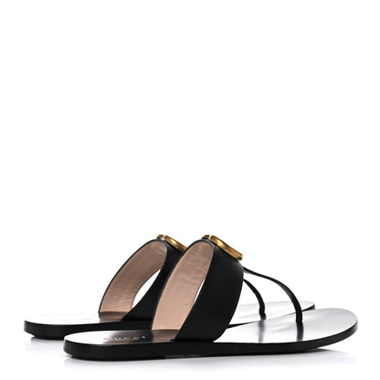 Gucci Calfskin GG Marmont Thong Sandals 37.5 Black 4 of 14