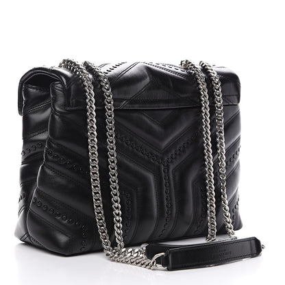 Saint Laurent Calfskin Y Quilted Studded Monogram Small Loulou Chain Satchel Black 2 of 11