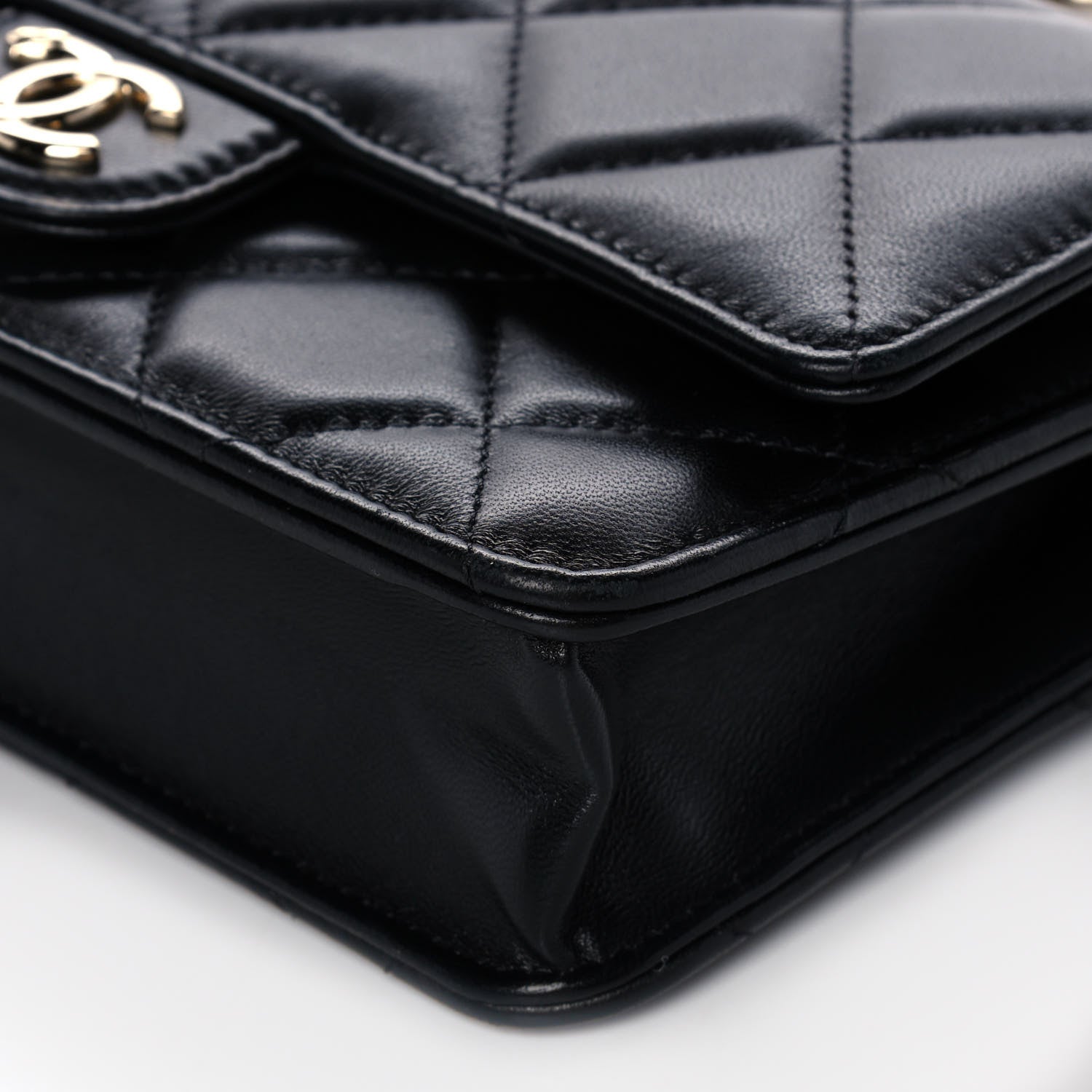 Chanel Lambskin Plexi Quilted Wallet On Chain WOC Black 8 of 14