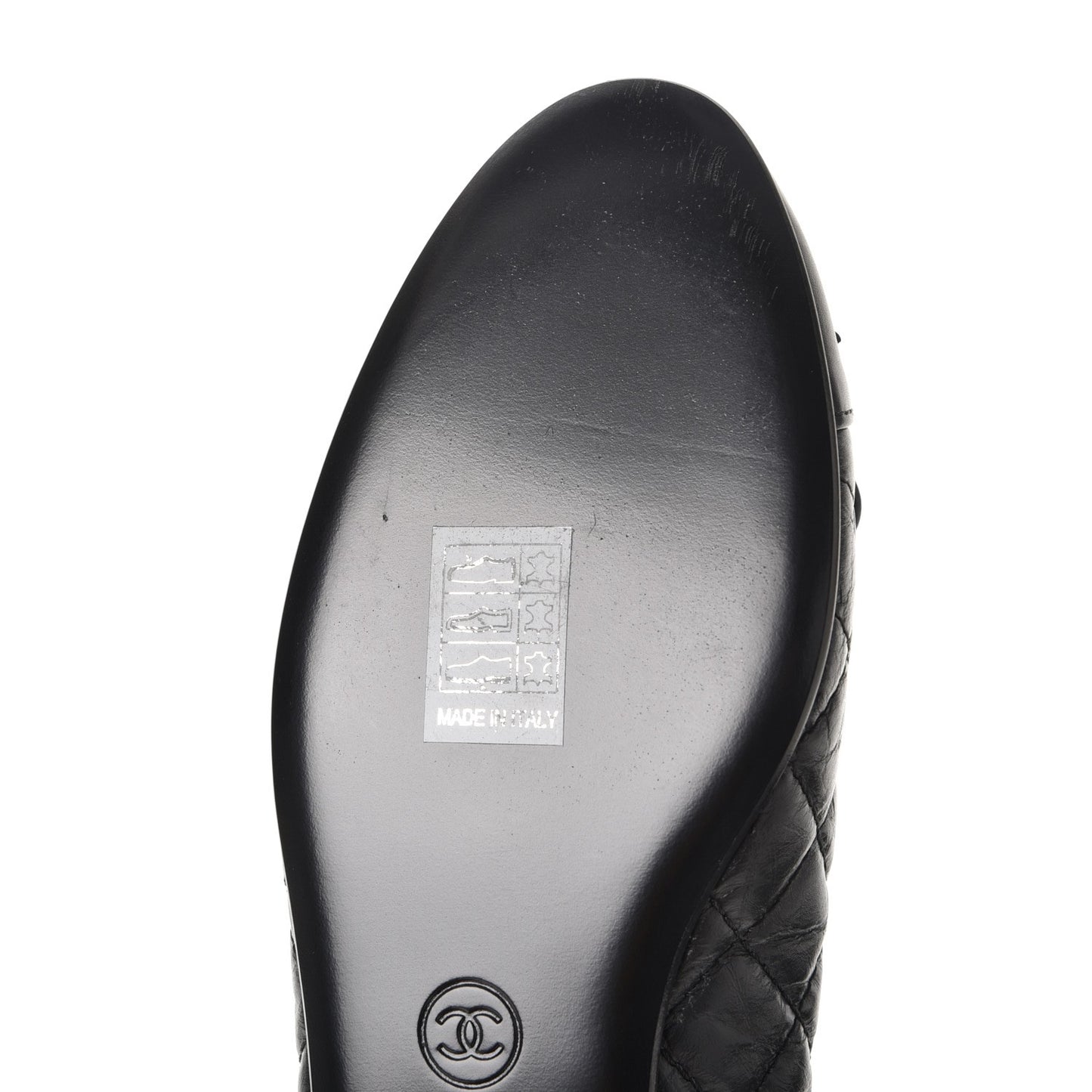 Aged Calfskin Quilted Cap Toe Ballerina Flats 39 Black