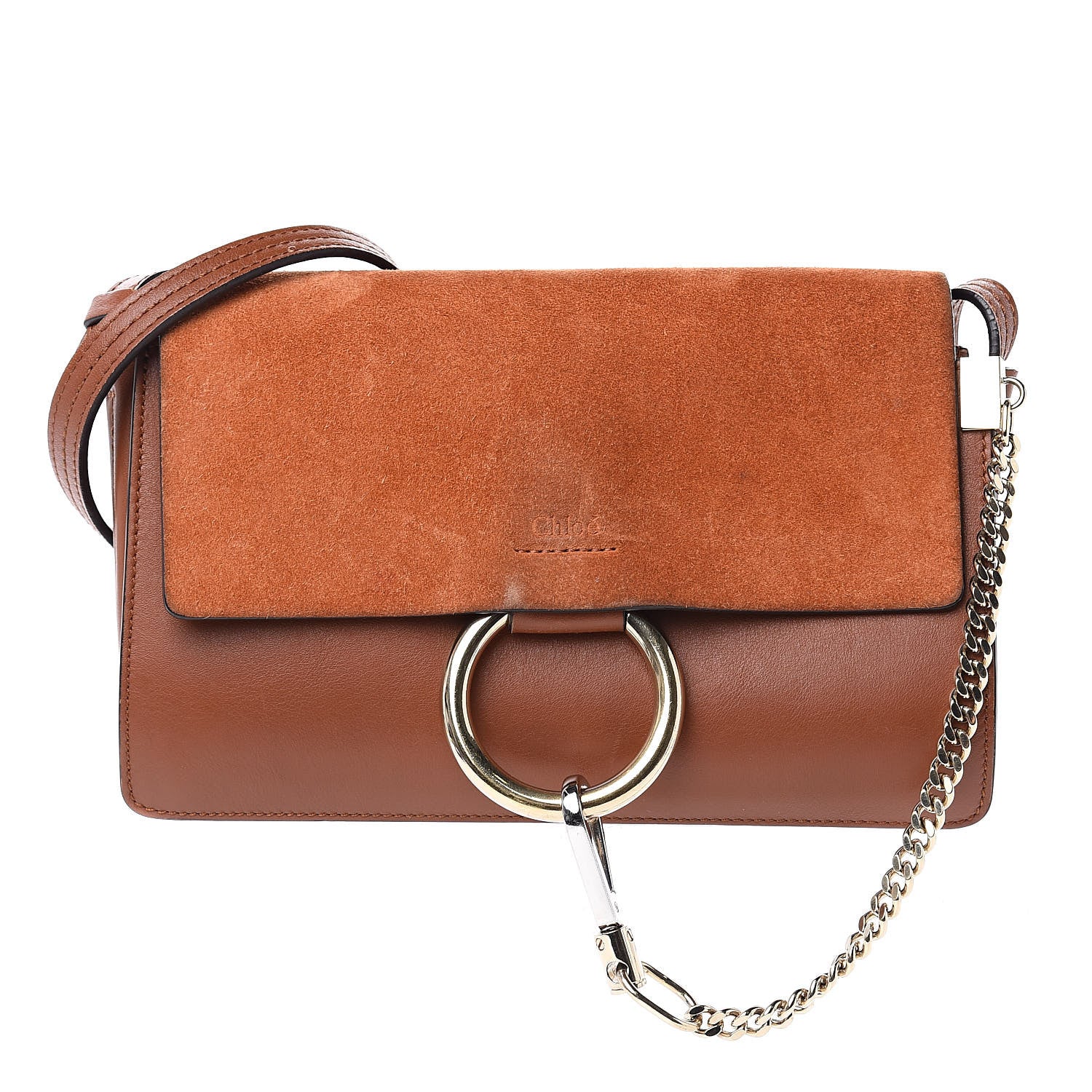 Chloe Suede Calfskin Small Faye Shoulder Bag Tobacco 1 of 17