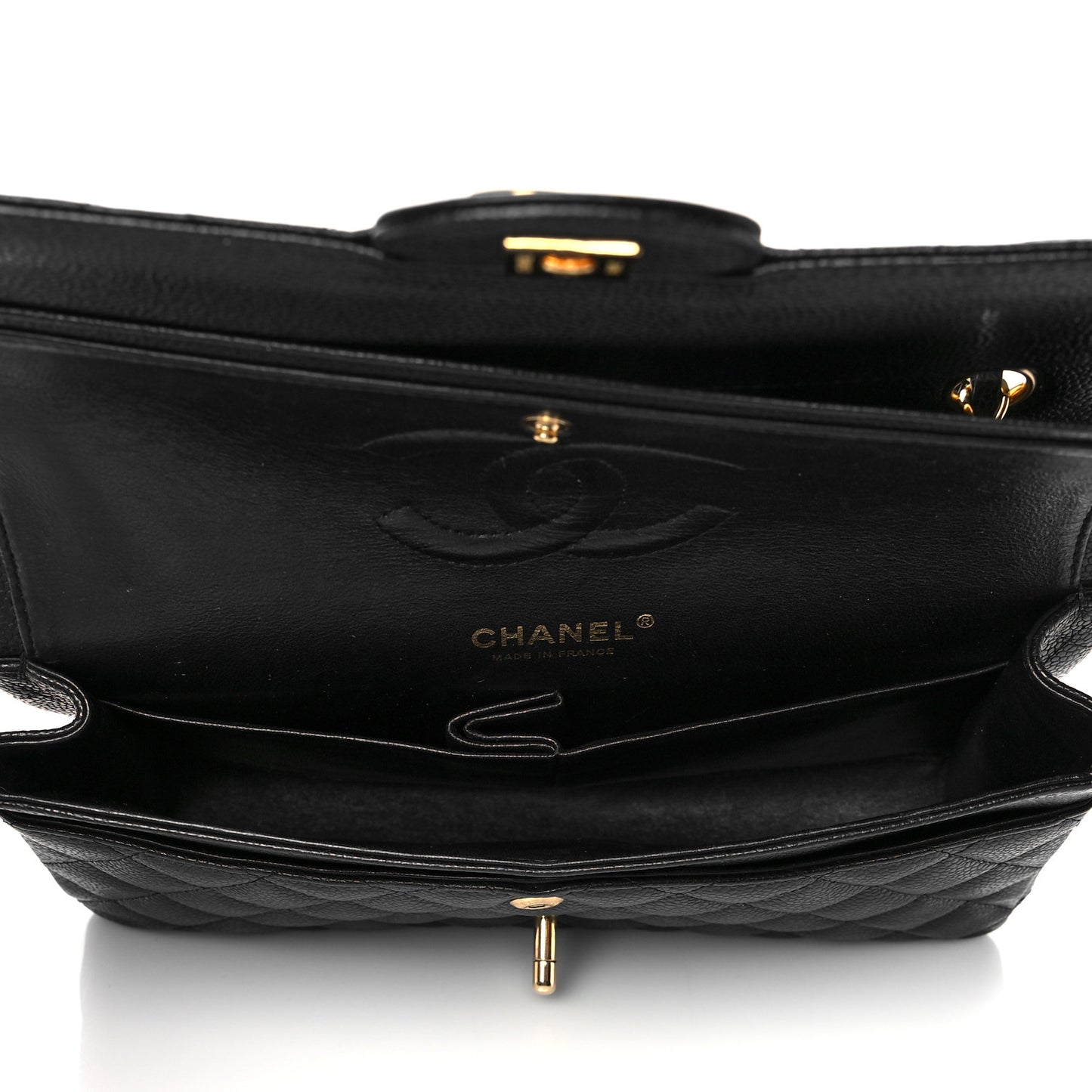 Caviar Quilted Medium Double Flap Black