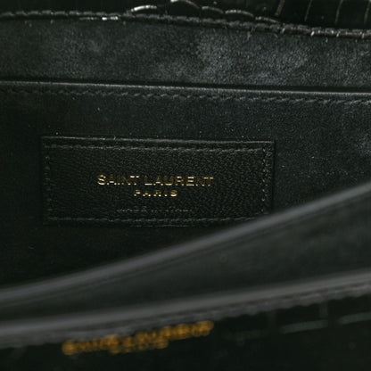 Saint Laurent Calfskin Crocodile Embossed Medium Monogram Sunset Black 7 of 11