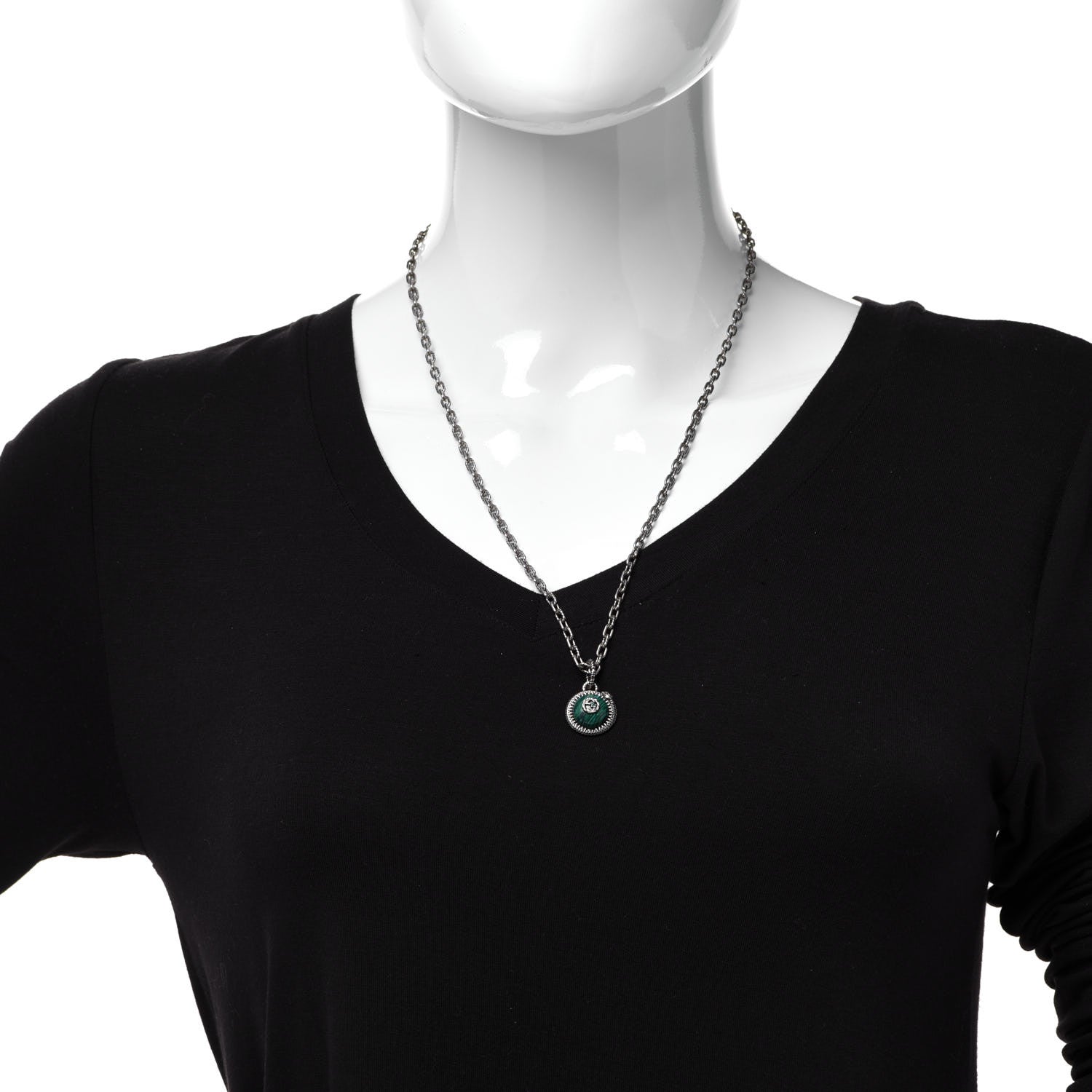 Gucci Sterling Silver Resin Garden GG Necklace Green 2 of 6