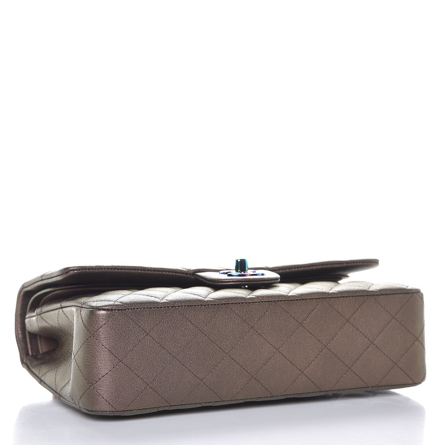Iridescent Goatskin Quilted Medium Double Flap Bronze