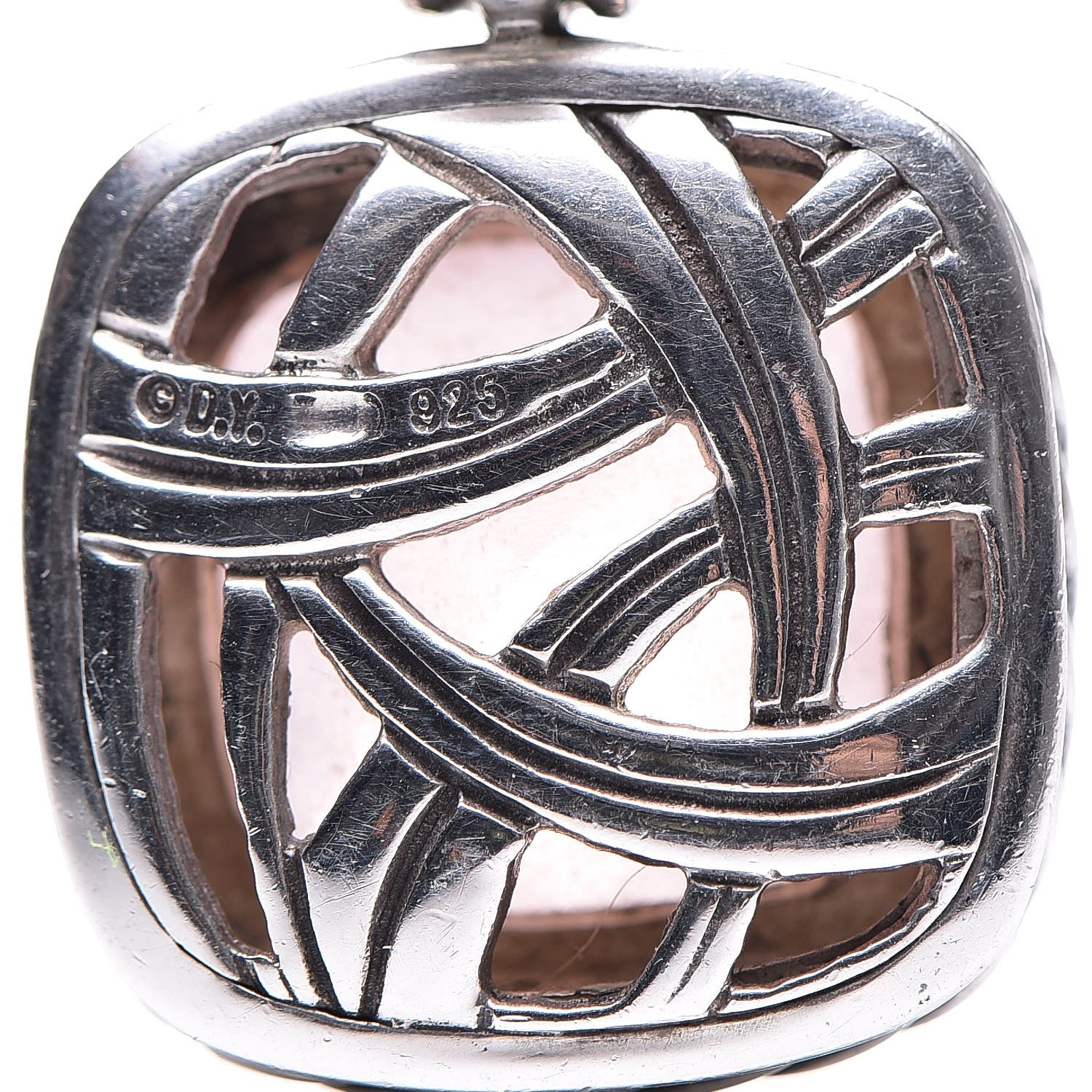 David Yurman Sterling Silver Pave Diamond Rose Quartz 14mm Albion Enhancer Pendant 4 of 7