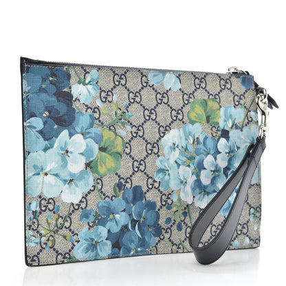 Gucci GG Supreme Monogram Blooms Small Zip Wristlet Pouch Beige Blue Black 3 of 6