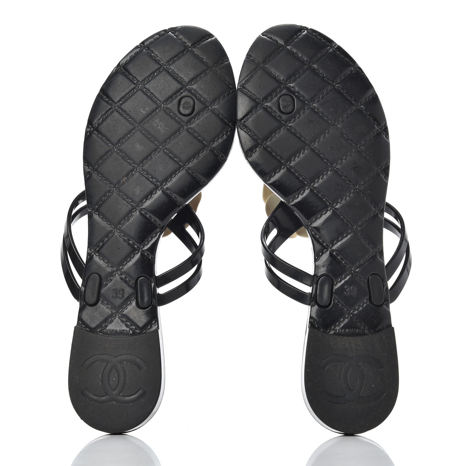 Chanel Jelly Camellia Thong Sandals 39 Black Ivory 5 of 14