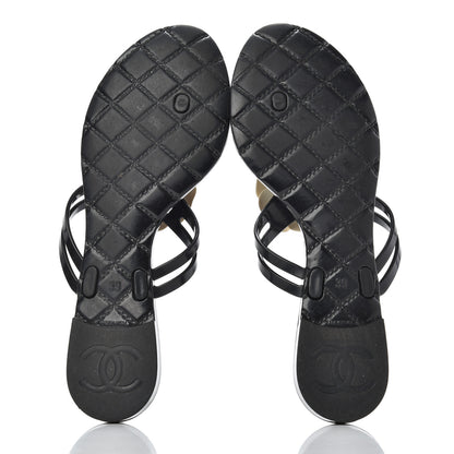 Chanel Jelly Camellia Thong Sandals 39 Black Ivory 5 of 14