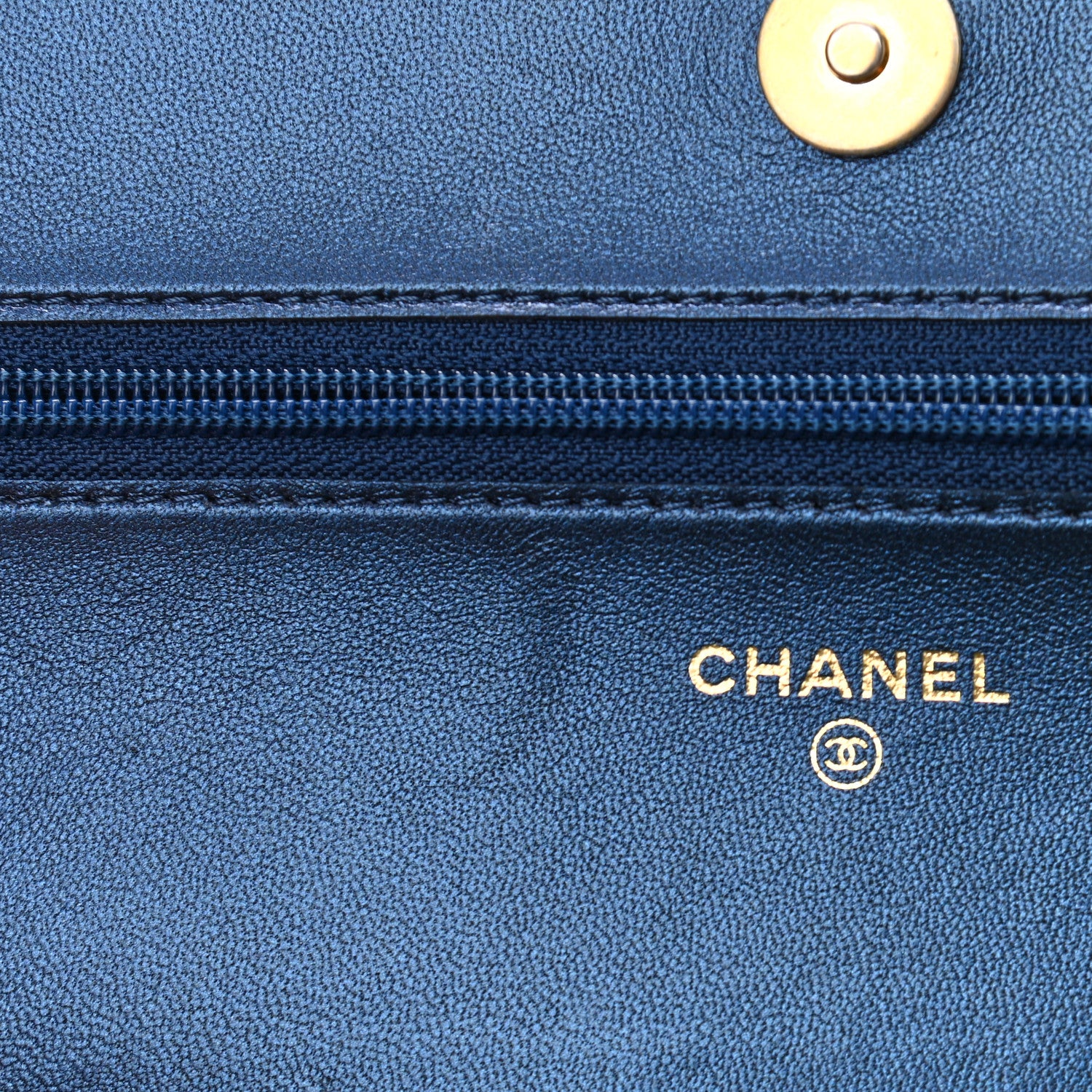Chanel Metallic Lambskin Quilted Boy Wallet On Chain WOC Blue 12 of 15