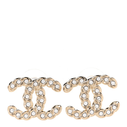 Chanel Crystal Chain Link CC Earrings Gold 1 of 5