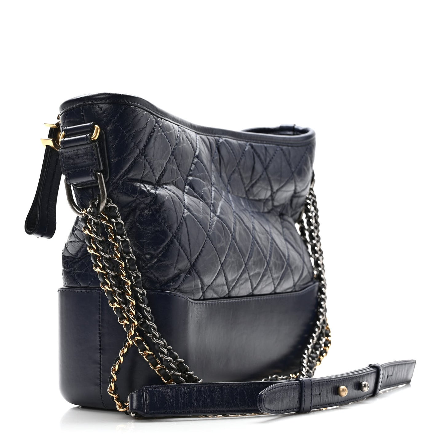 Aged Calfskin Quilted Medium Gabrielle Hobo Dark Navy Blue