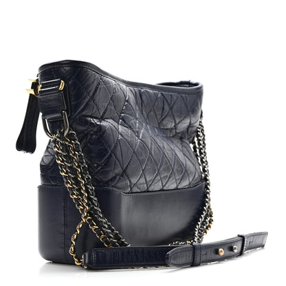 Chanel Aged Calfskin Quilted Medium Gabrielle Hobo Dark Navy Blue 3 of 11