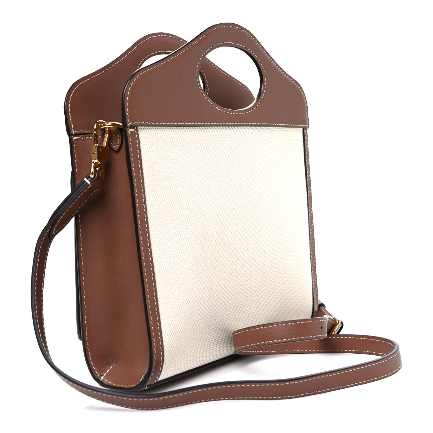 Burberry Canvas Smooth Calfskin Two Tone Mini Pocket Bag Natural Malt Brown 3 of 10