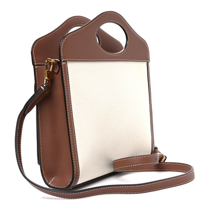 Burberry Canvas Smooth Calfskin Two Tone Mini Pocket Bag Natural Malt Brown 3 of 10