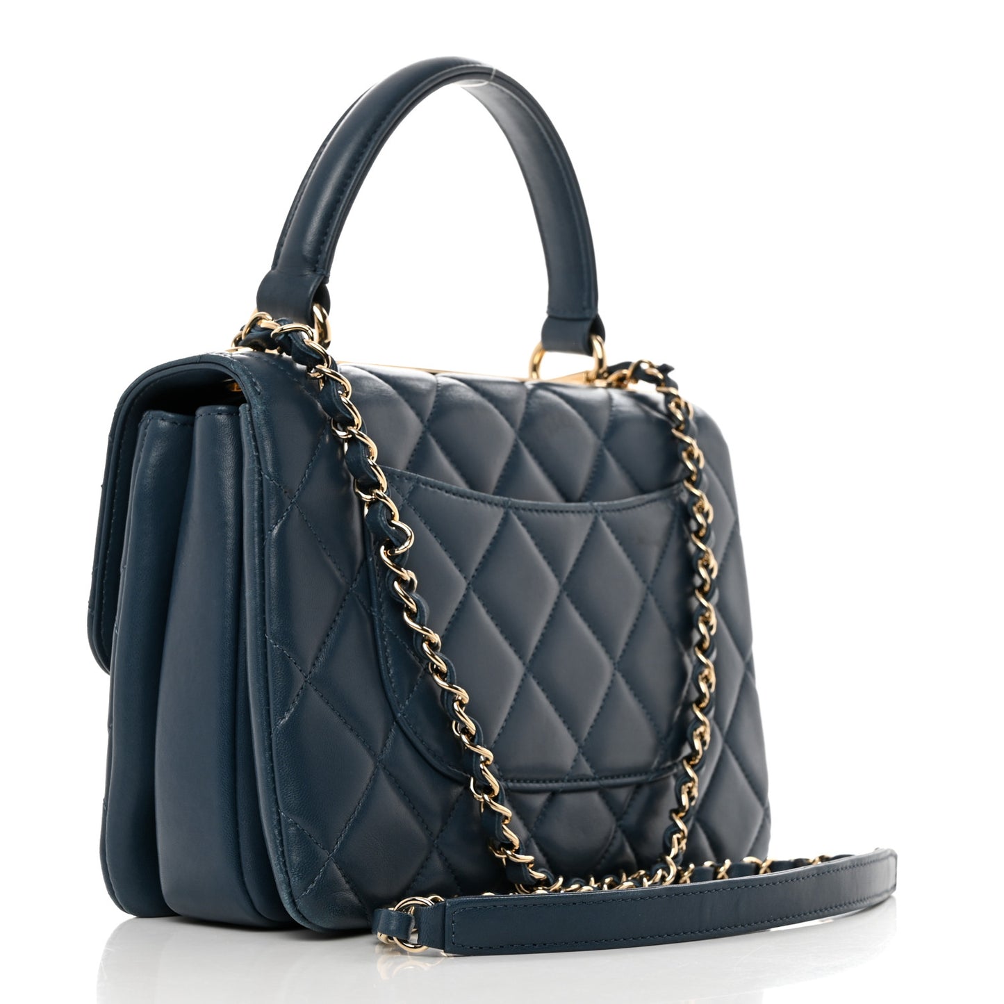 Lambskin Quilted Small Trendy CC Flap Dual Handle Bag Navy