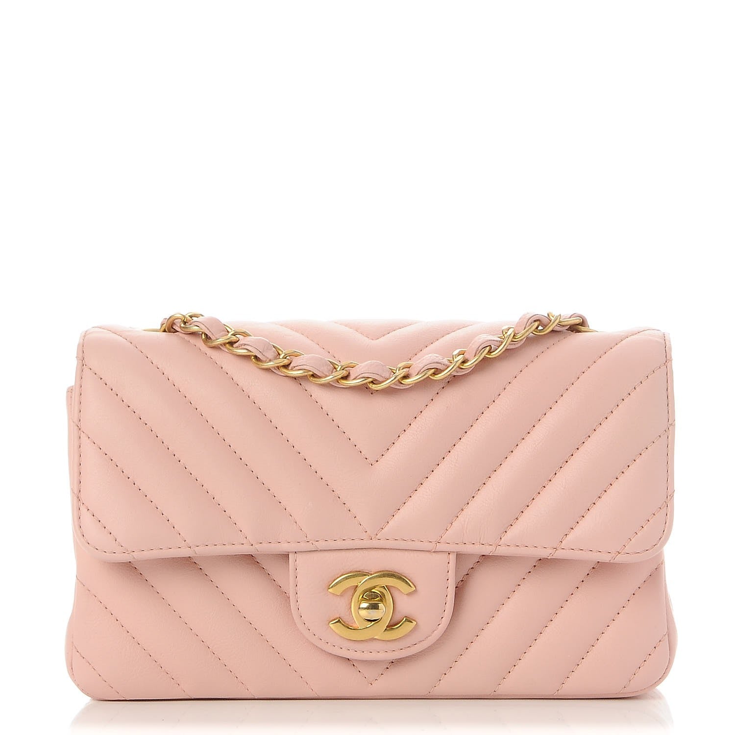 Chanel Calfskin Chevron Quilted Mini Rectangular Flap Light Pink 1 of 8