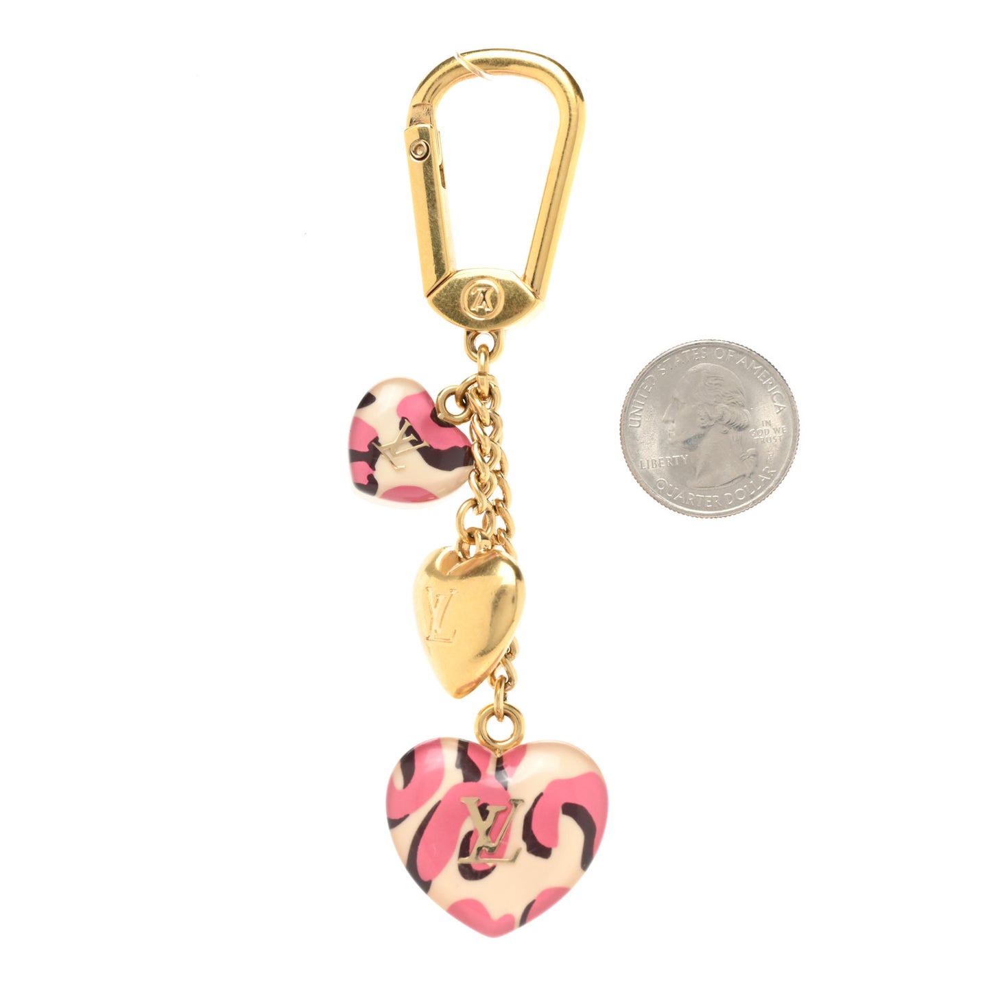 Leopard Heart Bag Charm Key Holder Blanc Corail