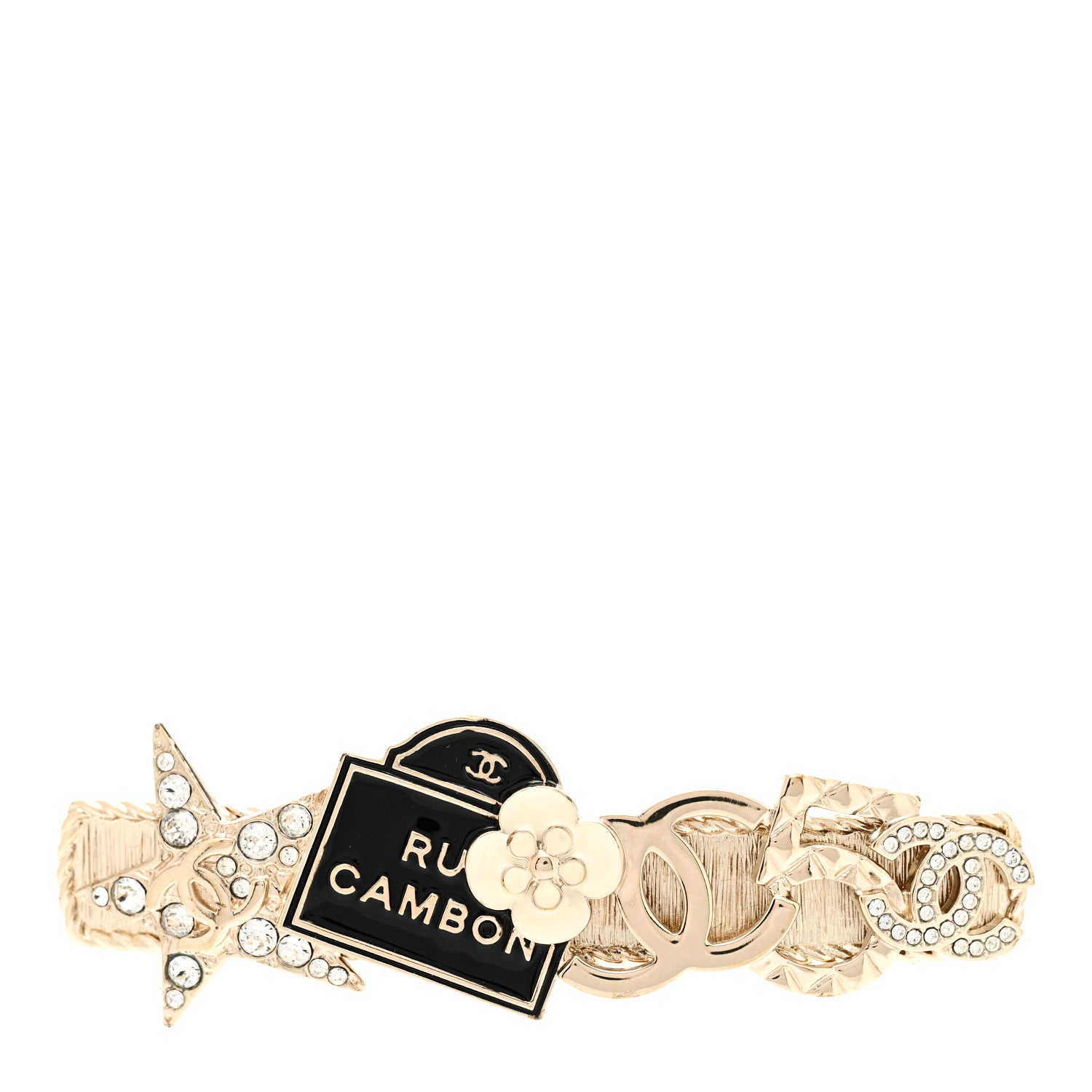 Chanel Metal Crystal CC Rue Cambon Hair Clip Gold Pearly White 1 of 5