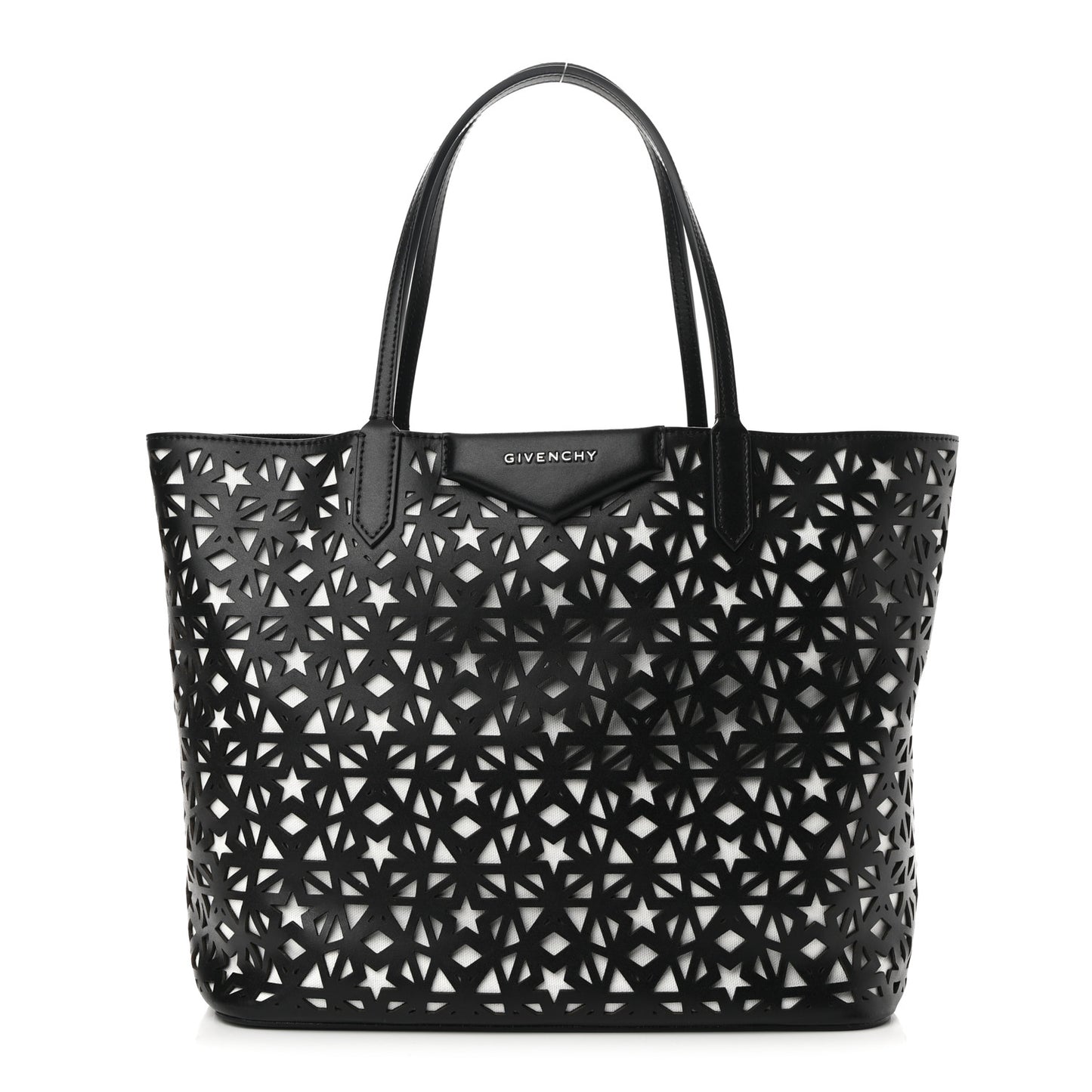 Calfskin Lazer Cut Medium Antigona Tote Black White