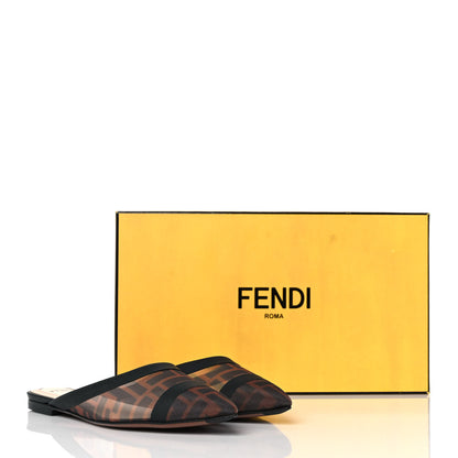 Fendi Technical Mesh Vitello FF Colibri Flat Mules 35 Tobacco Moro Black 8 of 8
