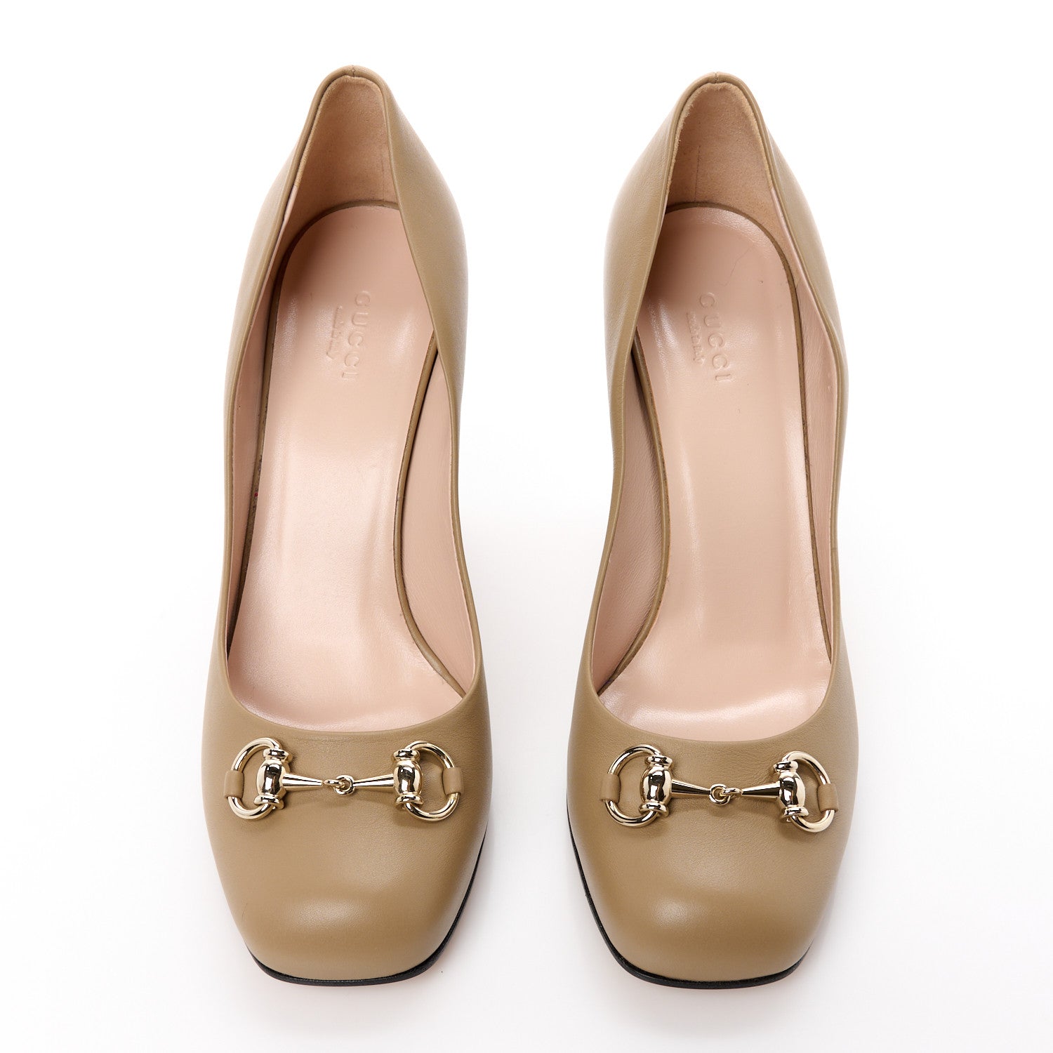 Gucci Calfskin Horsebit Block Heel Pumps 39 Beige 2 of 8