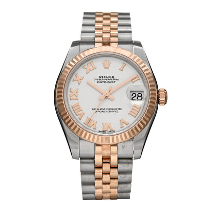 Rolex Stainless Steel 18K Everose Gold 31mm Oyster Perpetual Datejust Watch White Roman 178271 1 of 5